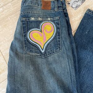 Chip & Pepper Sweet Heart Blue Bootcut Embroidered Pocket Jeans